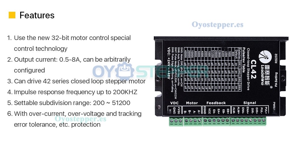 Controlador paso a paso de circuito cerrado Leadshine CL42 0~2,5A 24~48VCC para motor paso a paso Nema 17